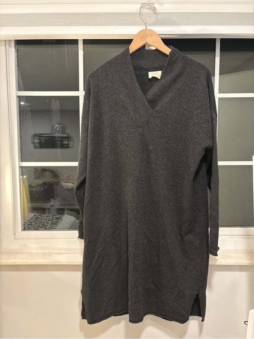 POETRY 100% Cashmere Charcoal V-Neck Sweater Dress